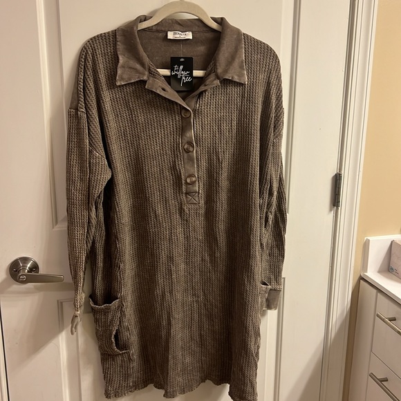 Zenana Vivian Dress w/ Side Pockets - Mocha - L - Picture 4 of 11